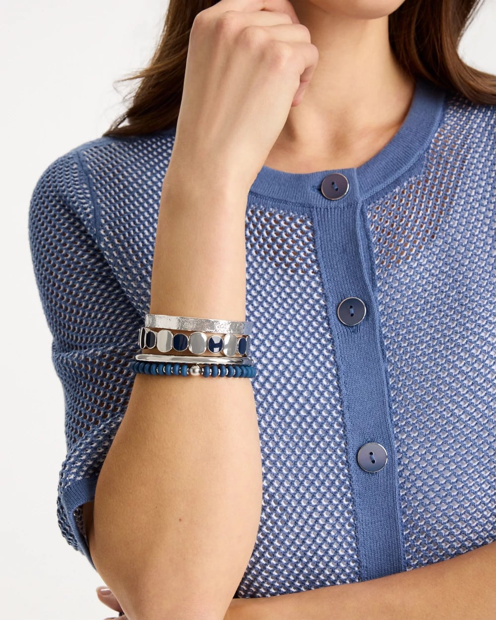Chico's Navy Round Stretch Bracelet