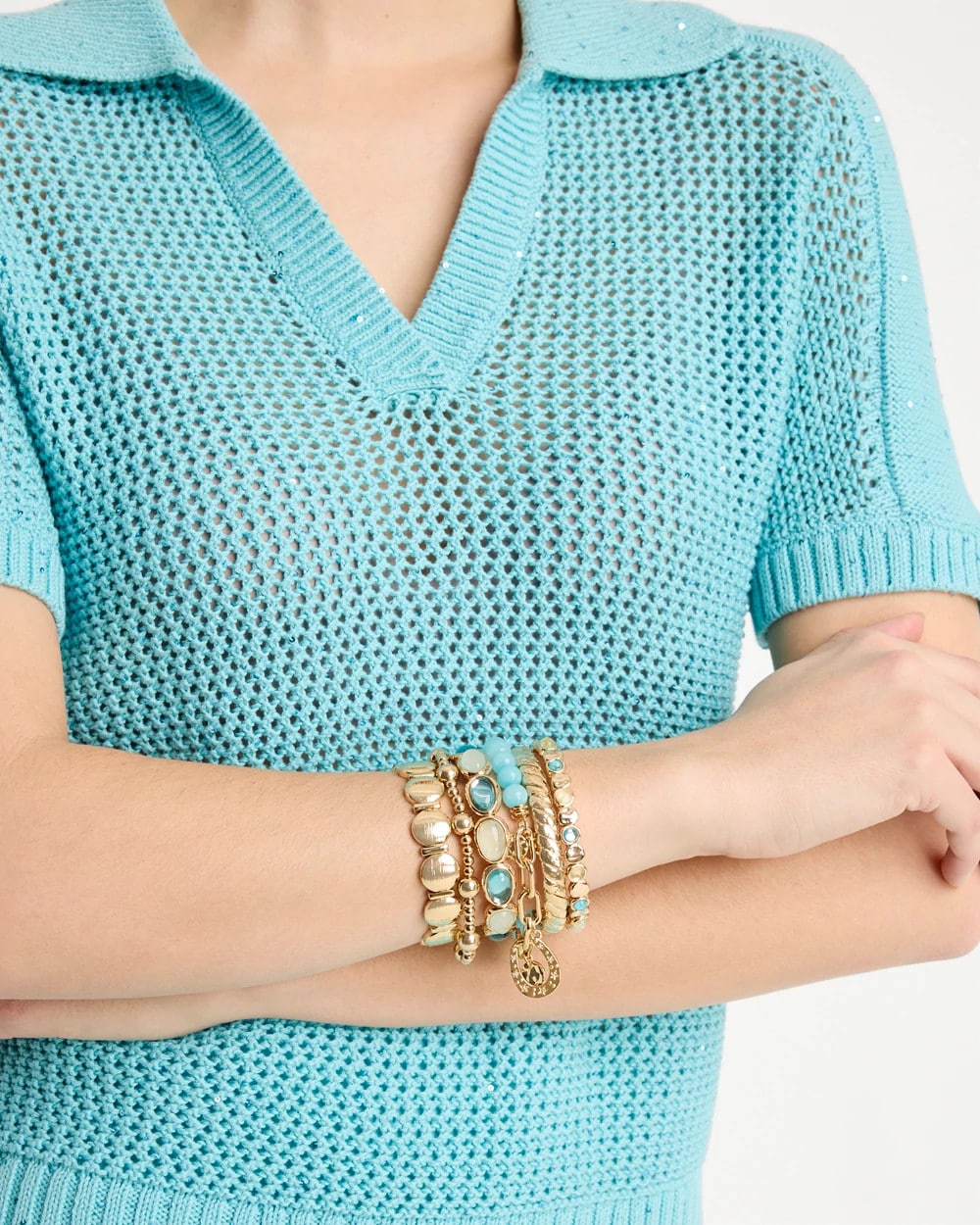 Chico's Quartz Stone Large Stretch Bracelet