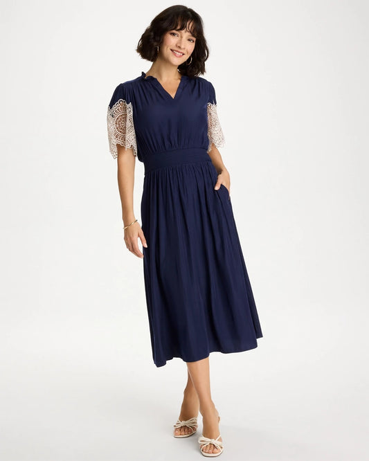 Chico's Sea Island Crinkled Midi Dress