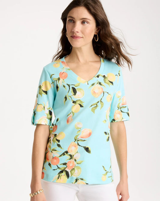 Chico's Pima Printed Elbow-Sleeve Tee