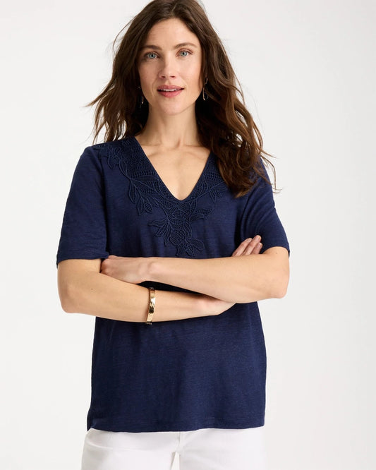 Chico's Flora Lace V-Neck Tee