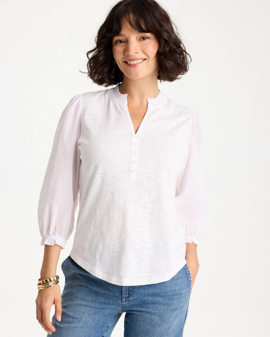Chico's Ruffled V-Neck 3/4 Sleeve Top