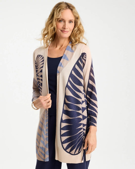 Chico's Long Leaf Print Summer Romance Cardigan