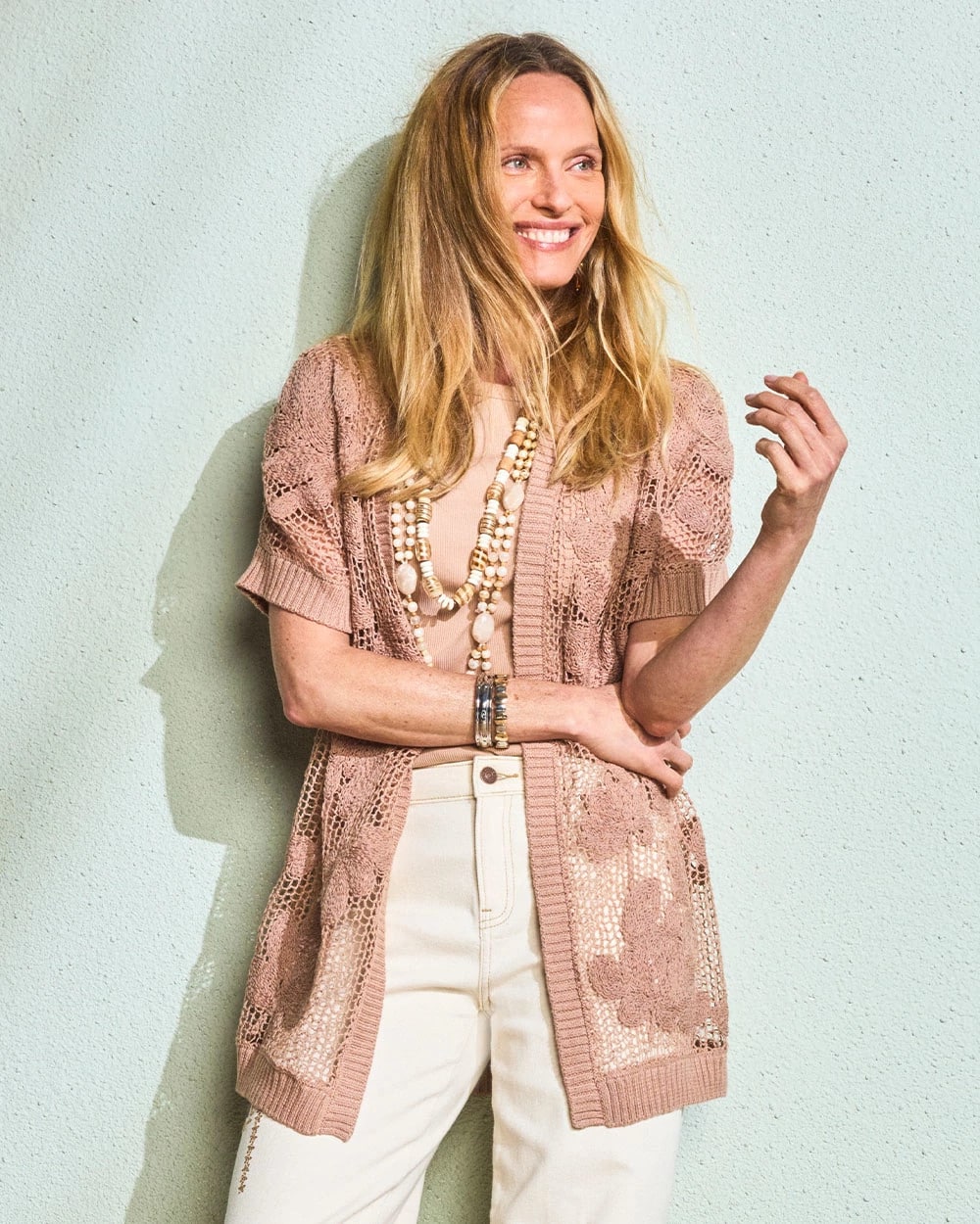 Chico's Cotton-Blend Crochet Cocoon Cardigan