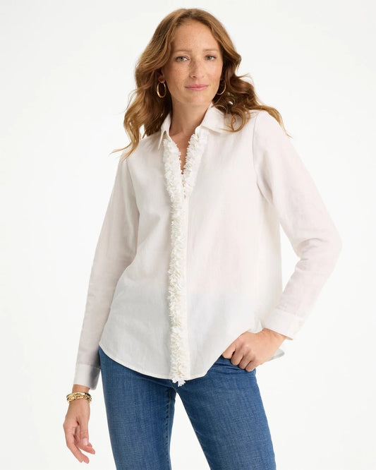 Chico's Linen Flower Embellished Blouse