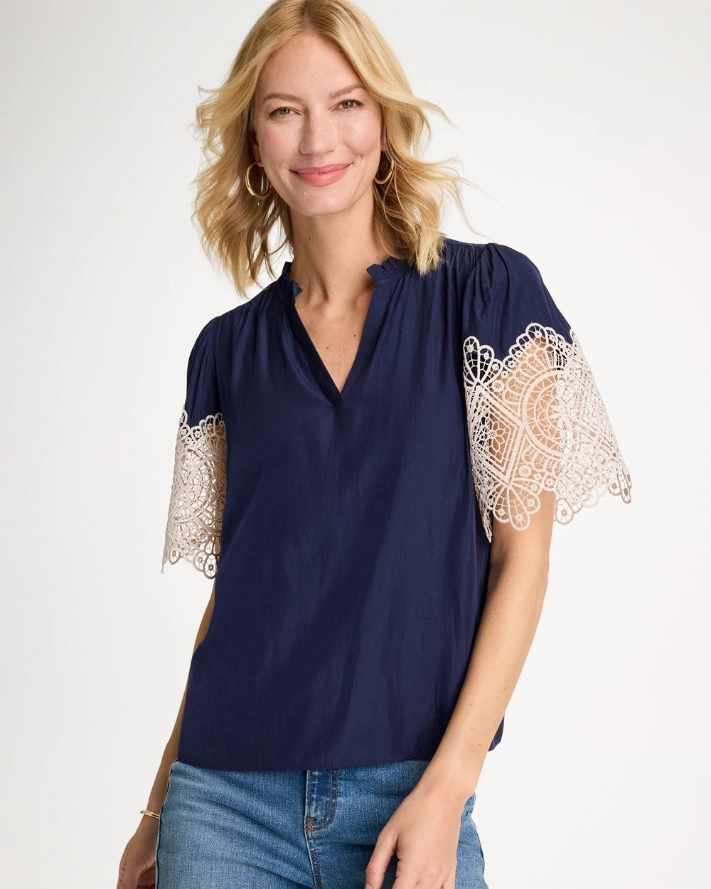 Chico's Sea Island Crochet Lace Blouse
