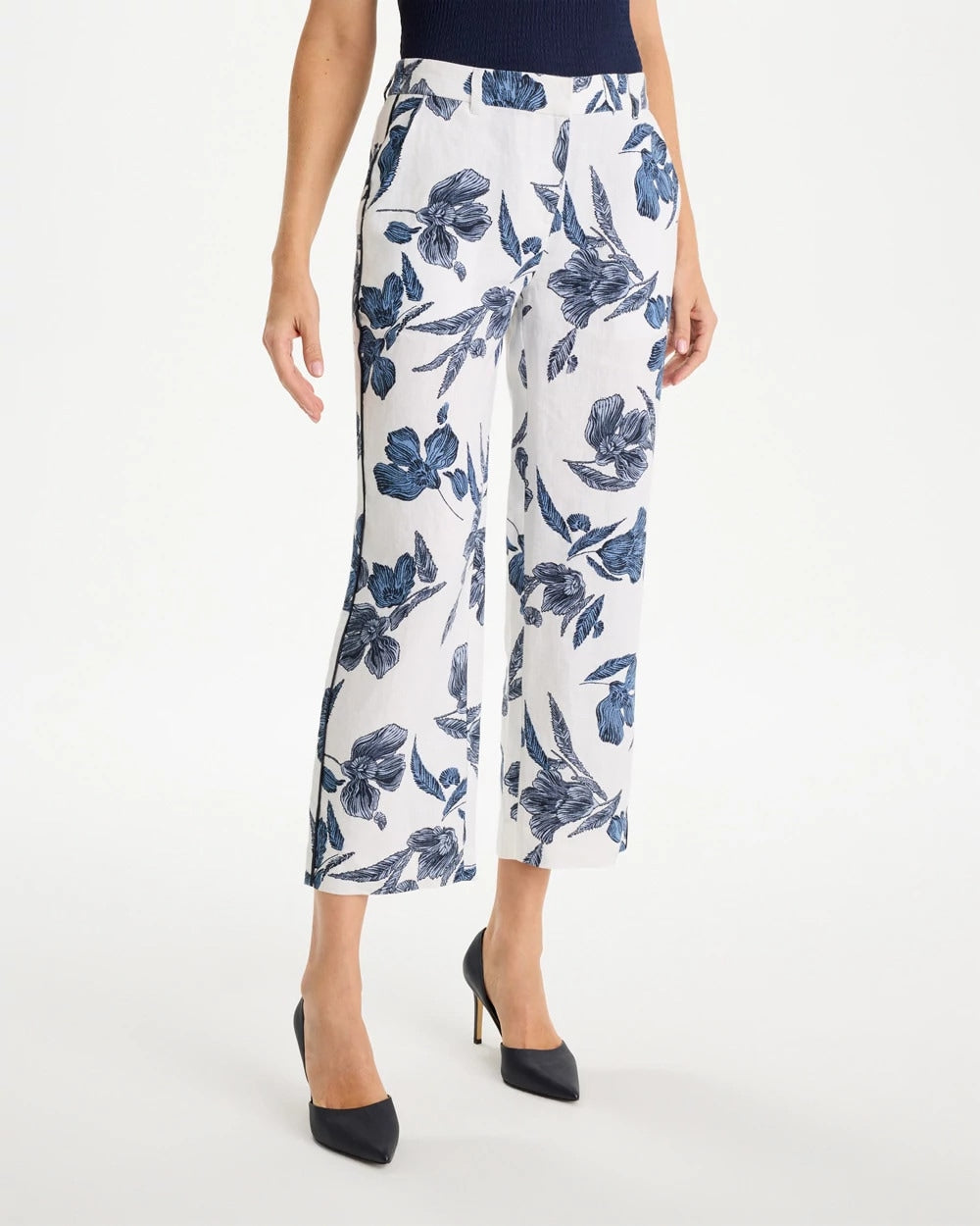 Chico's Piped Linen Fly Front Pants