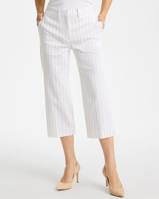 Chico's Sandstone Striped Emme Sateen Straight Capri Pants