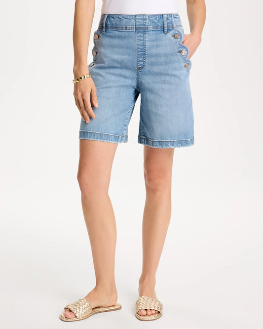 Chico's Pull-On Scallop Button Jean Shorts