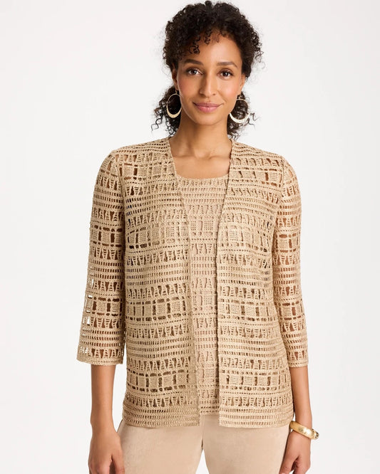 Chico's Travelers™ Metallic Crochet Cardigan