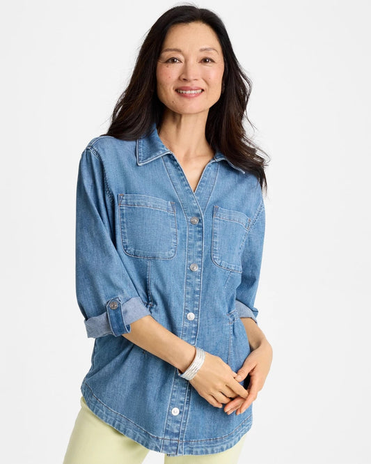 Chico's Denim Cinch Waist Jacket