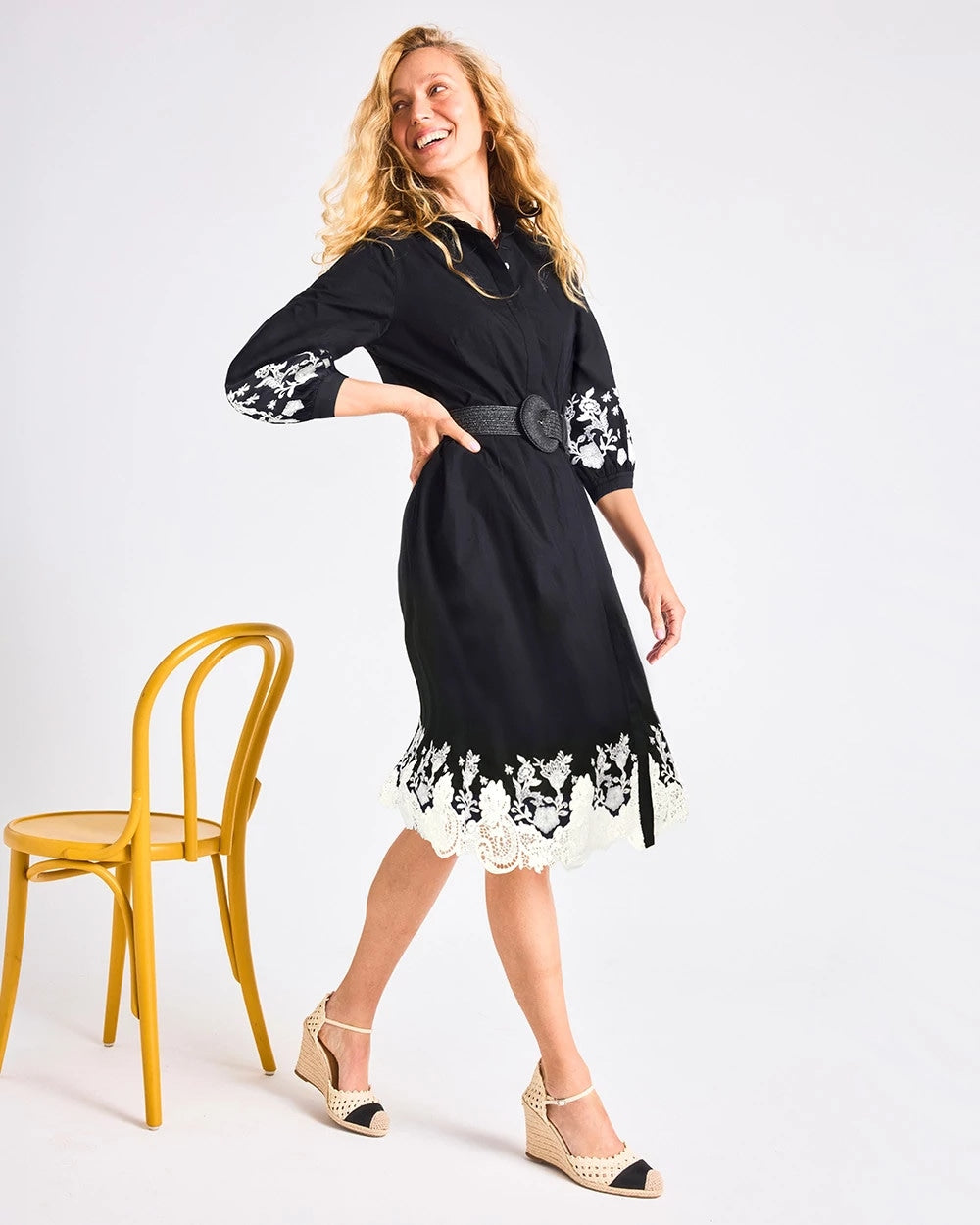 Chico's Cotton Lace Trim Shirtdress