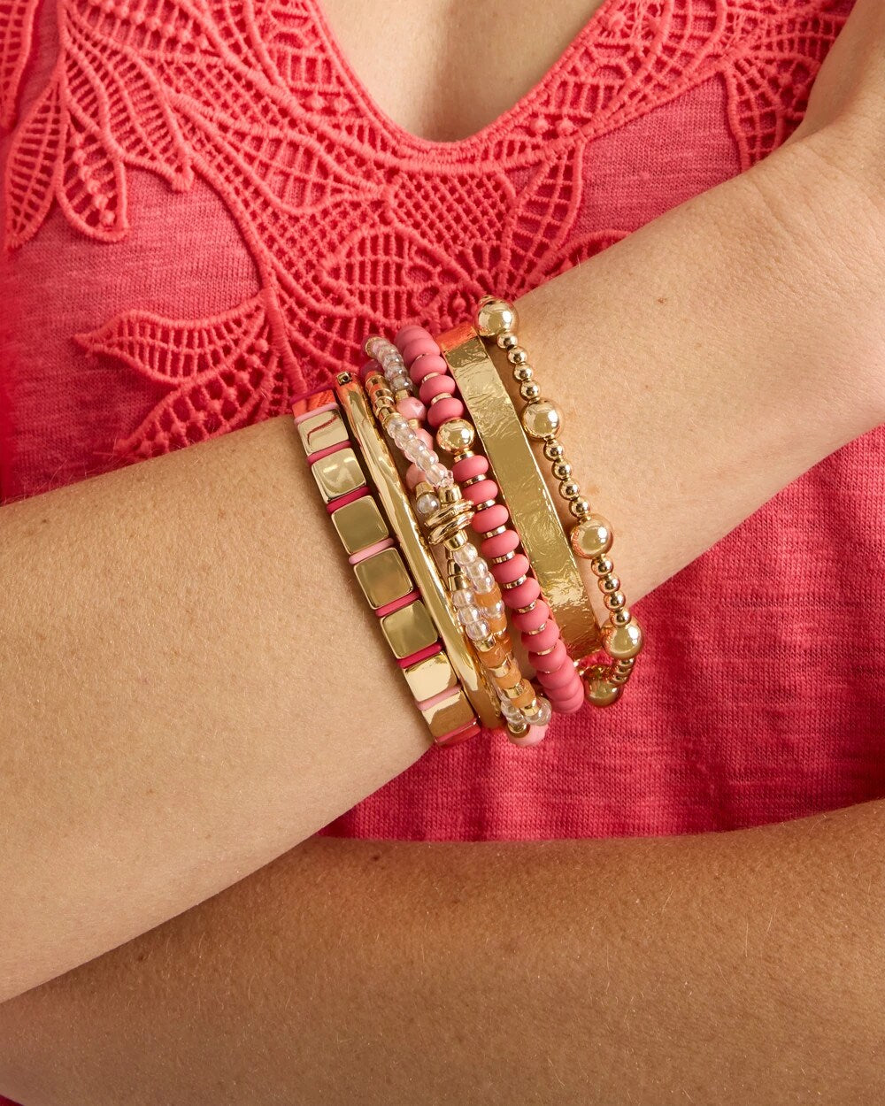 Chico's Coral Inspired Round Stretch Bracelet