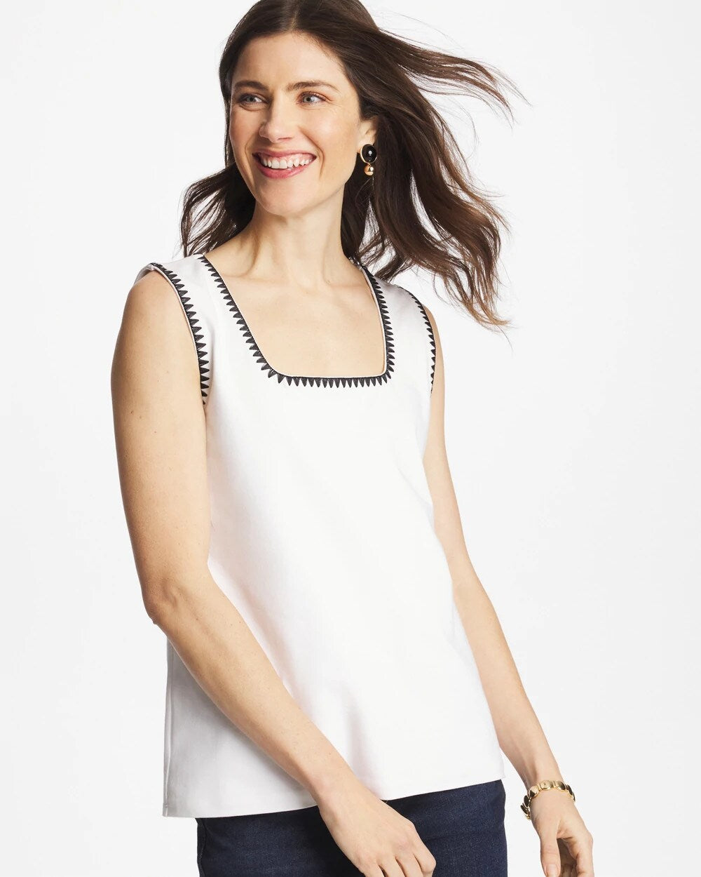 Chico's Blanket Stitch Contour Cotton™ Square Neck Tank