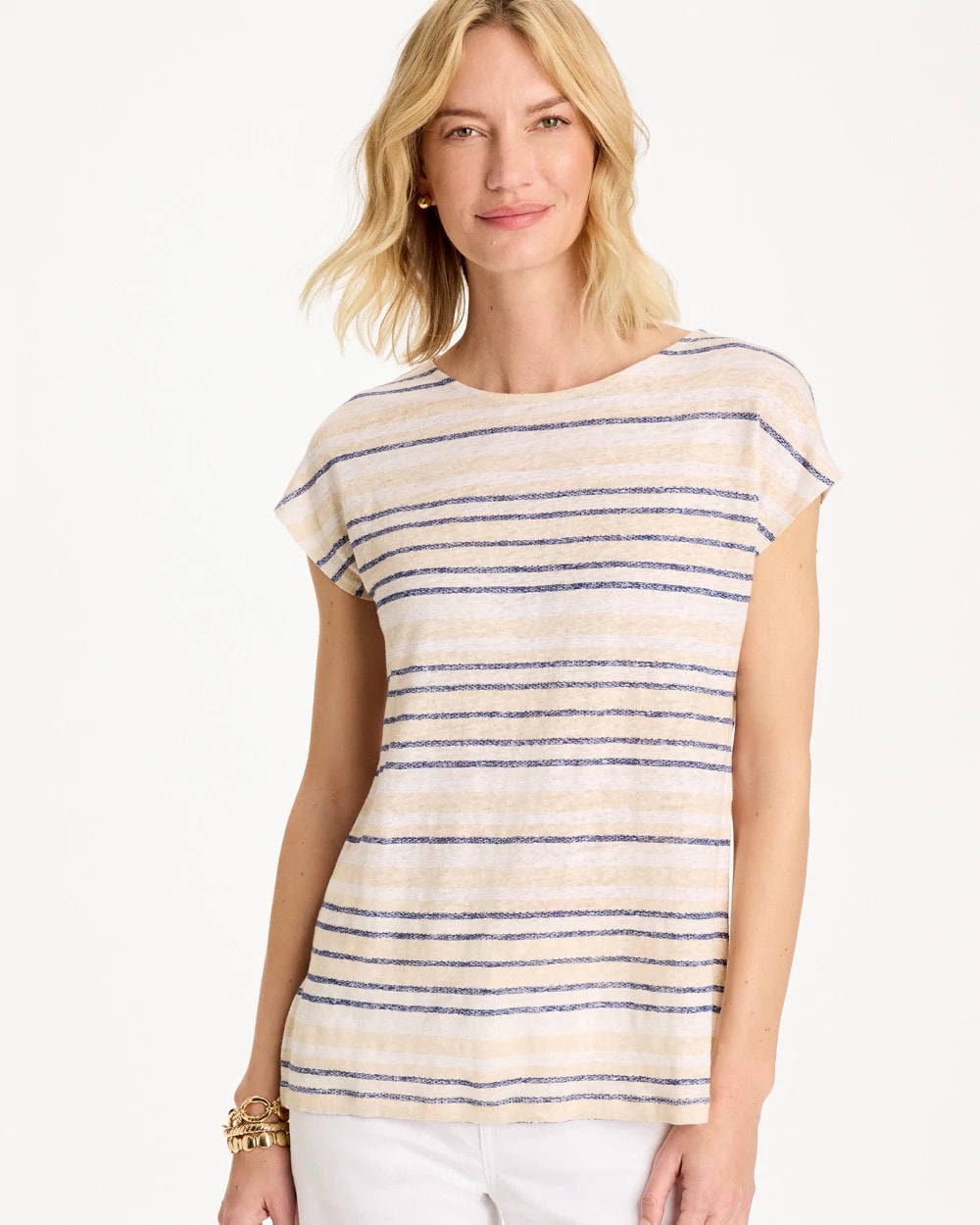 Chico's Striped Linen Dolman Tee