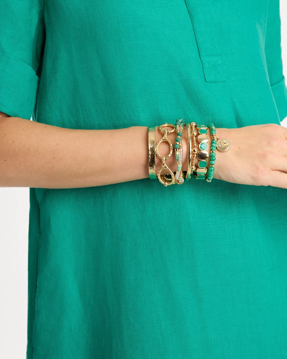 Chico's Green Goldtone Glam Stretch Bracelet