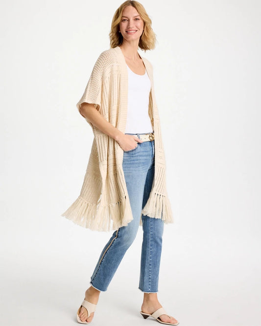 Chico's Long Knit Fringe Ruana