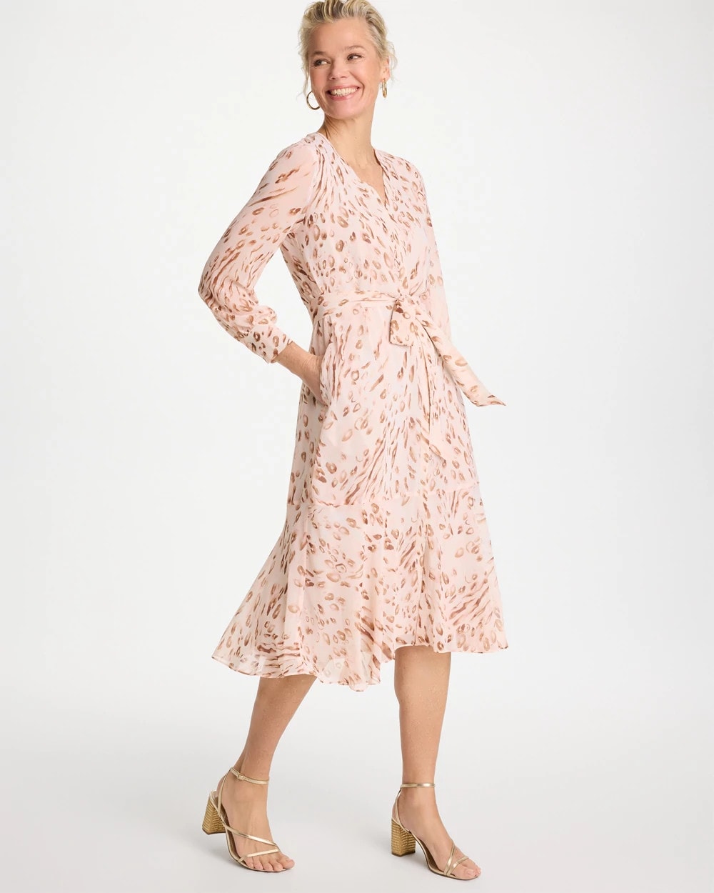 Chico's Cheetah Georgette Tie Shirtdress