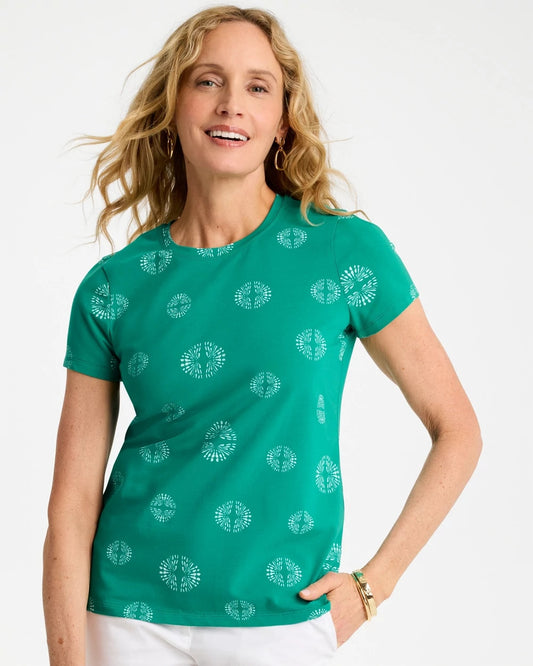 Chico's Printed Cotton Stretch Cap-Sleeve Tee