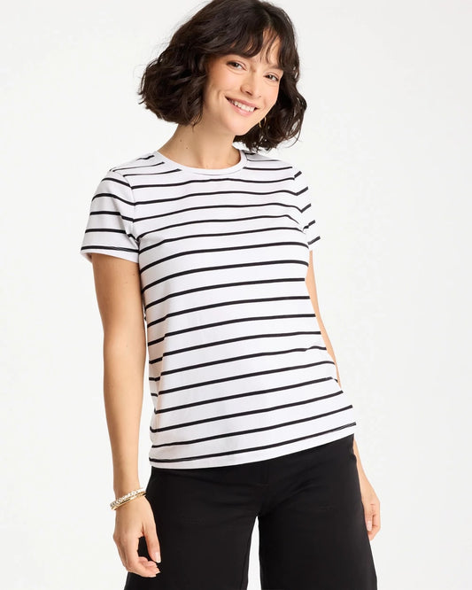 Chico's Striped Cotton Stretch Cap-Sleeve Tee