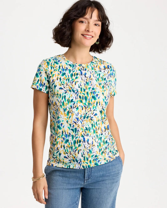 Chico's Printed Cotton Stretch Cap-Sleeve Tee