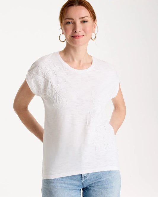 Chico's Cotton Slub Embroidered Wedge Tee