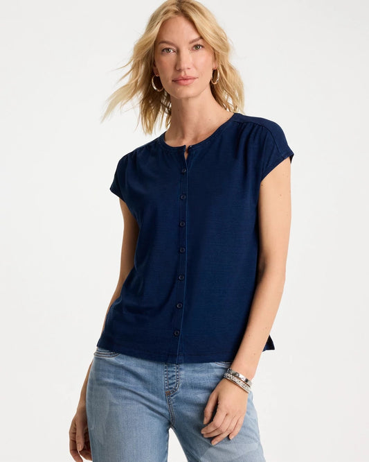 Chico's Refined Denim Button Tee