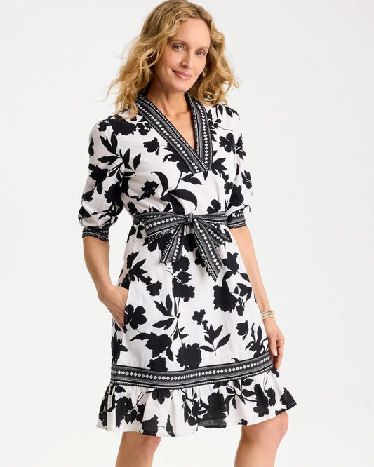 Chico's Floral Cotton-Linen Belted Dress