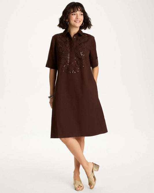Chico's Embellished Linen Popover Dress