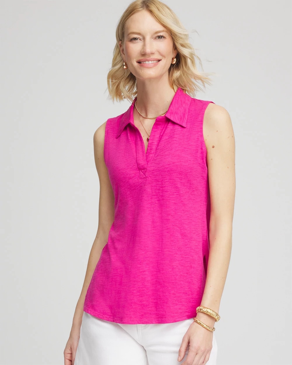 Chico's Slub Sleeveless Collared Tunic